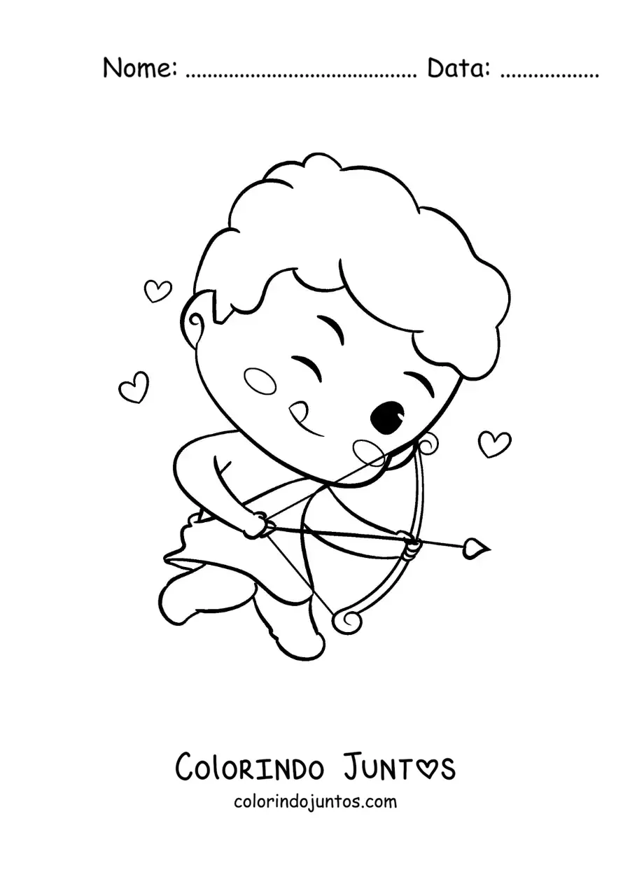 Desenho para colorir de lindo cupido bebê engraçado atirando uma flecha