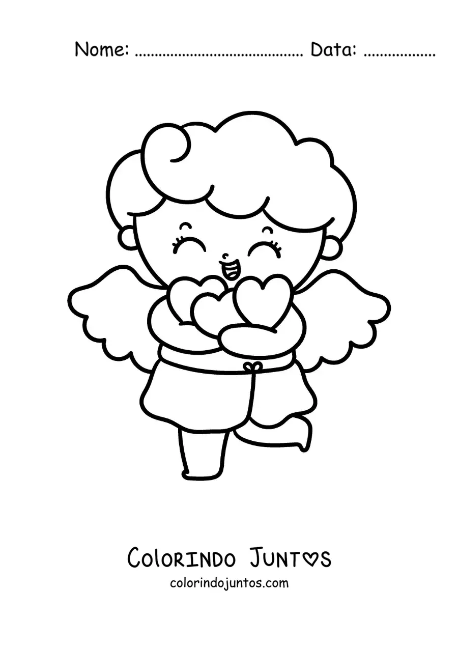 Desenho para colorir de lindo cupido bebê com corações