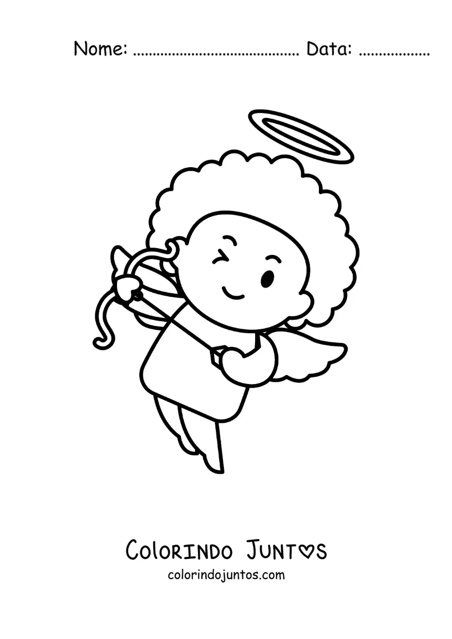 Desenho para colorir de cupido atirando uma flecha