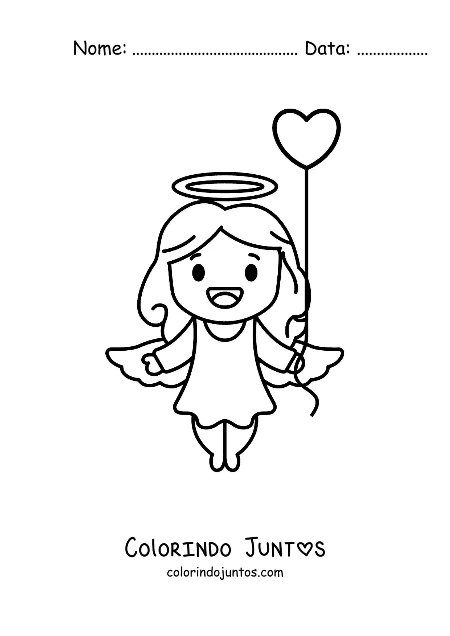 Desenho para colorir de cupido com um balão de coração