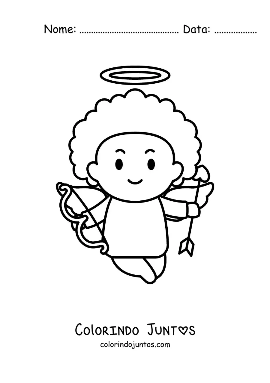 Desenho para colorir de cupido com arco e flecha