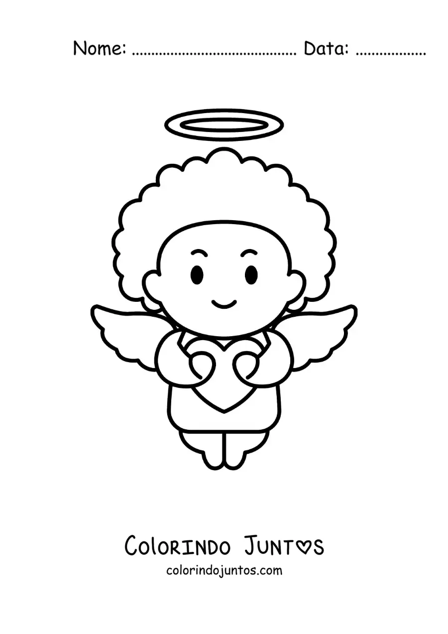 Desenho para colorir de cupido com um coração