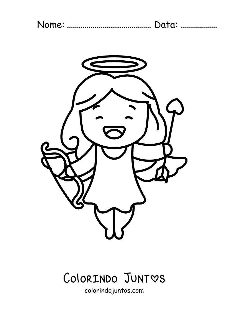 Desenho para colorir de cupido sorrindo com arco e flecha