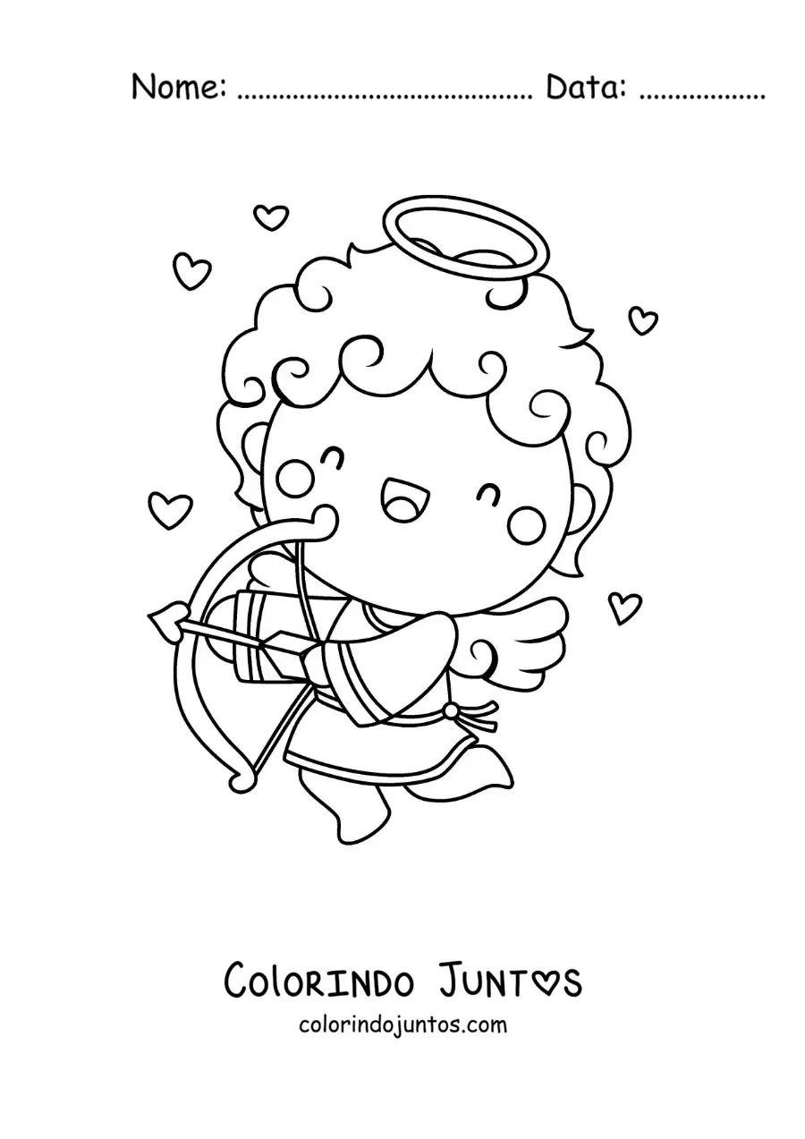 Desenho para colorir de anjo cupido atirando com corações