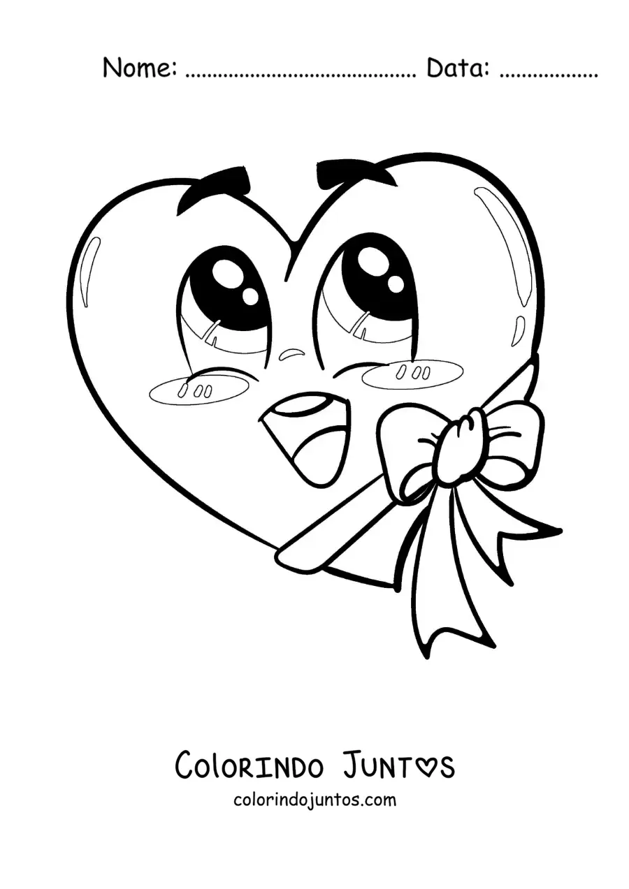 Desenho para colorir de coração bonito animado grande