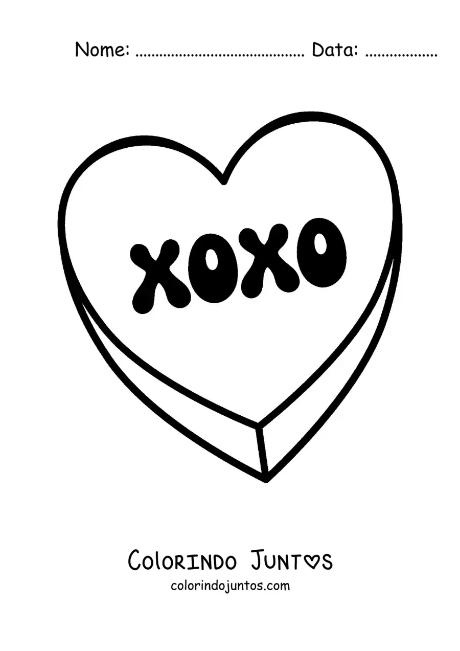 Desenho para colorir de bala de coração xoxo