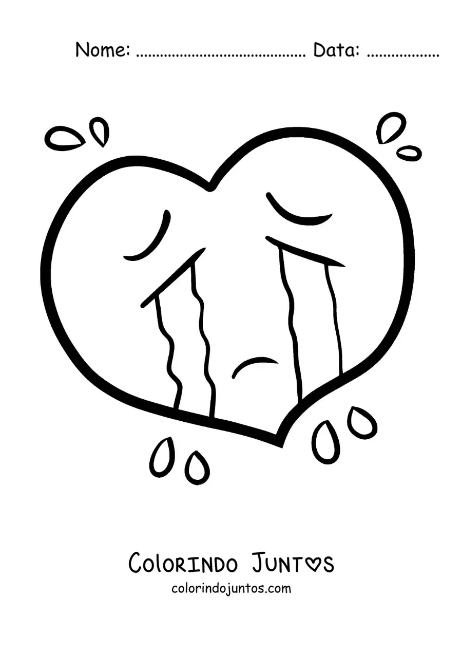 Desenho para colorir de coração animado chorando