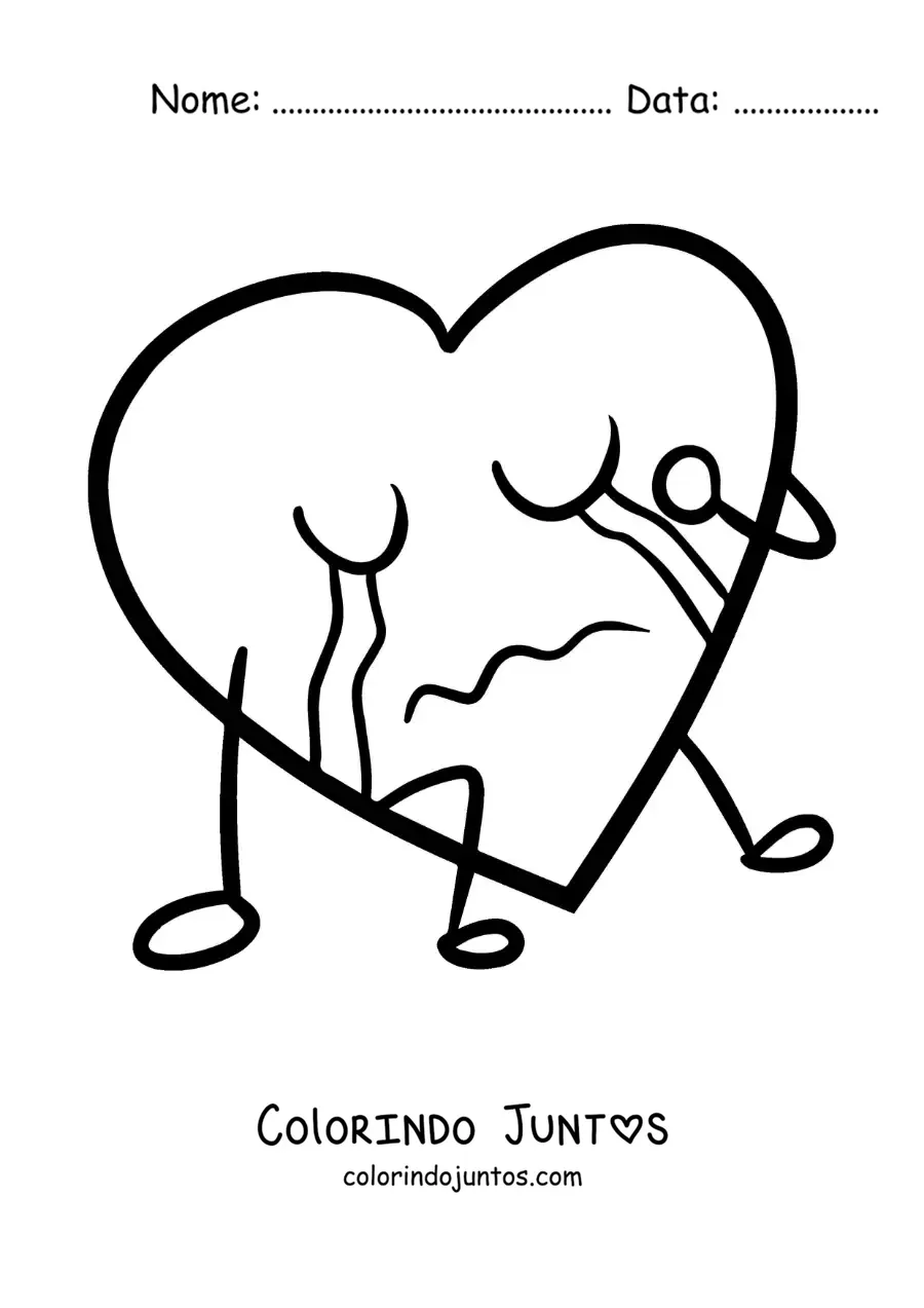 Desenho para colorir de coração triste chorando