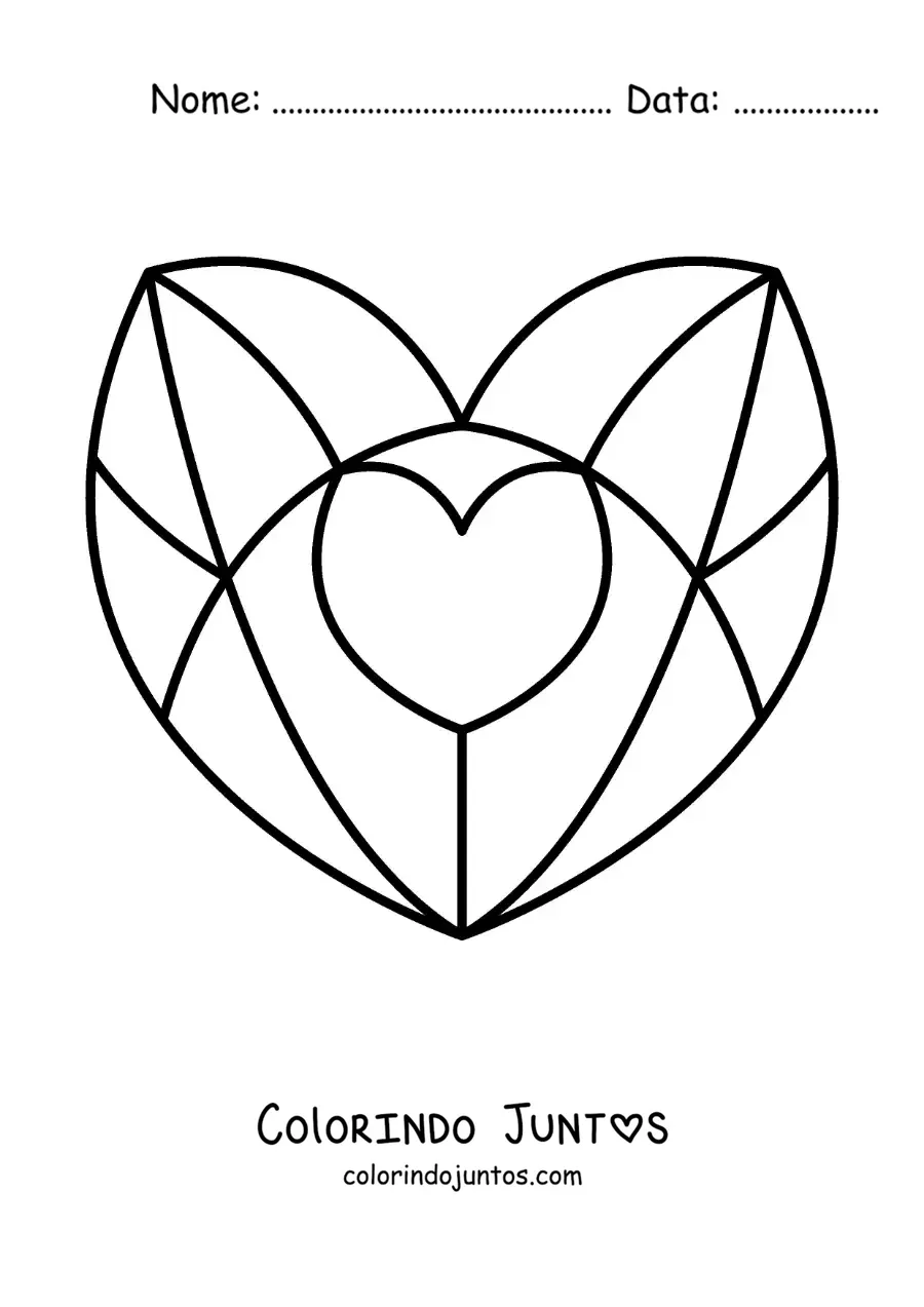 Desenho para colorir de coração de vitral grande