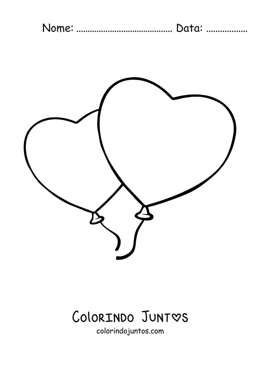 Desenho para colorir de 2 balões de corações juntos