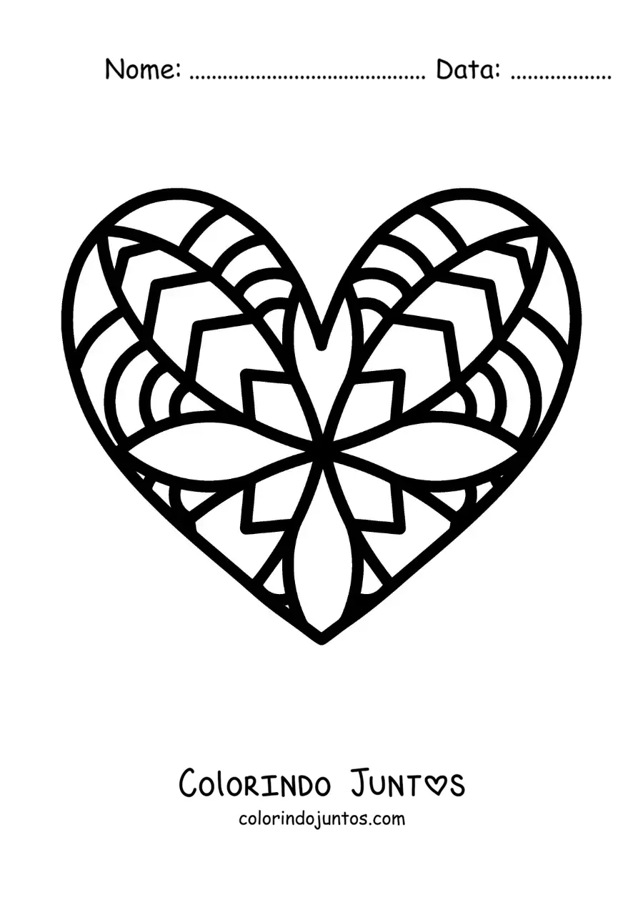 Desenho para colorir de mandala de coração