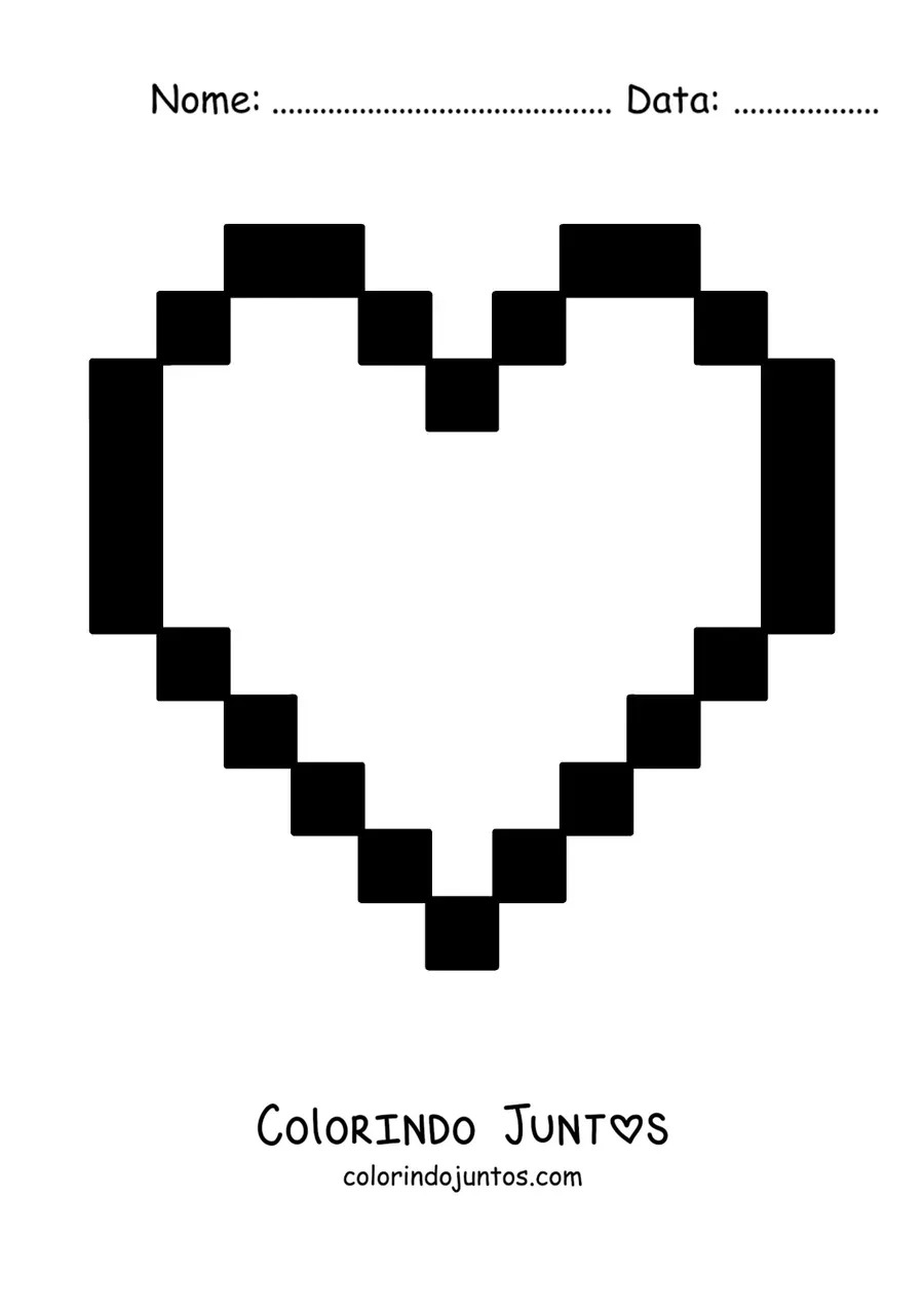 Desenho para colorir de coração pixelado