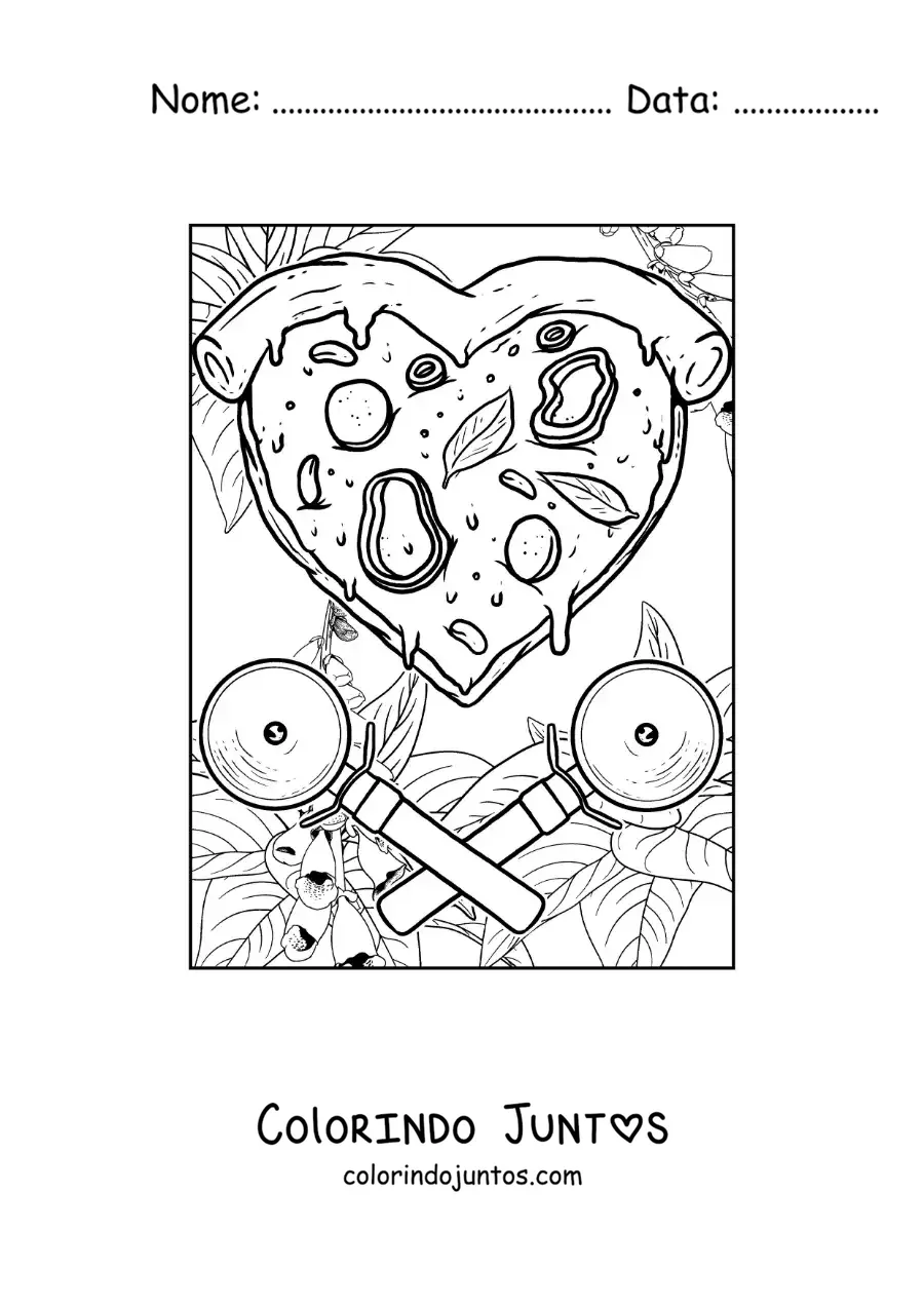 Desenho para colorir de coração de pizza