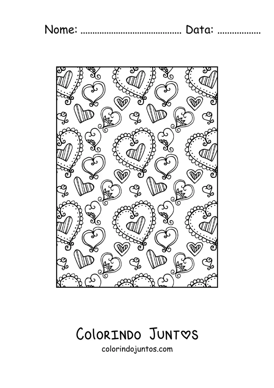 Desenho para colorir de corações bonitos