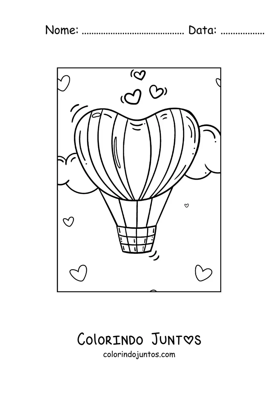 Desenho para colorir de balão de ar quente em forma de coração
