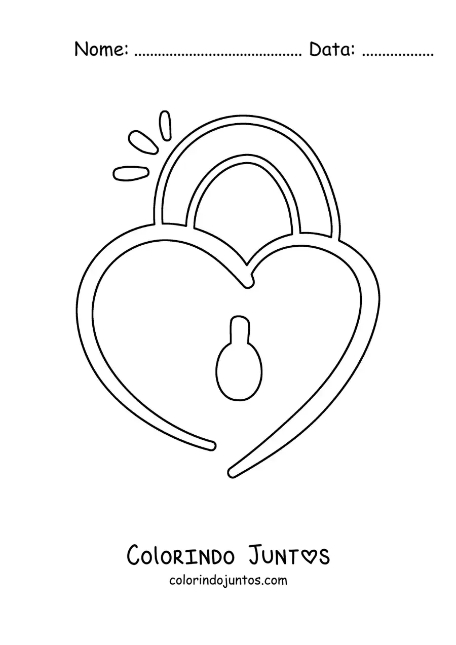 Desenho para colorir de cadeado simples em forma de coração