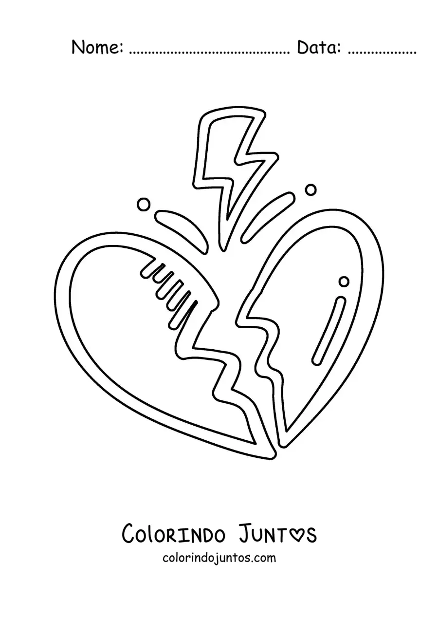 Desenho para colorir de coração partido simples