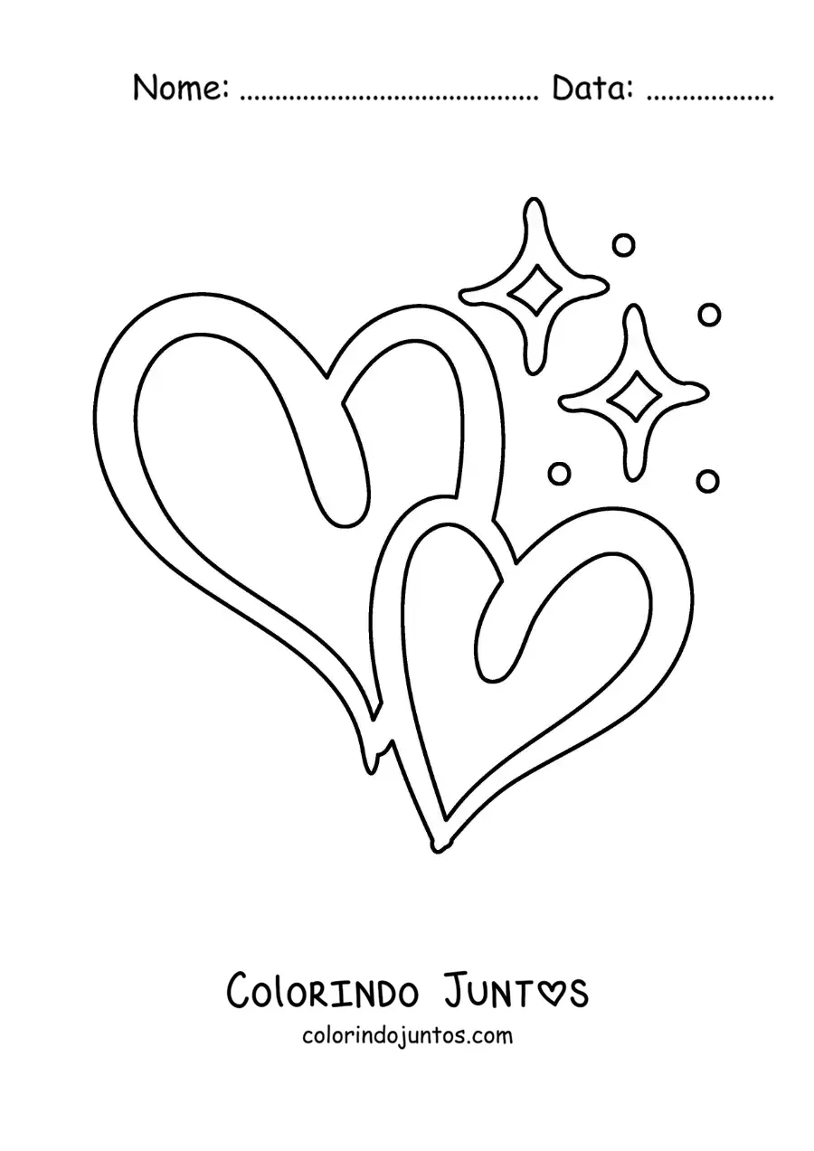 Desenho para colorir de 2 corações bonitos juntos