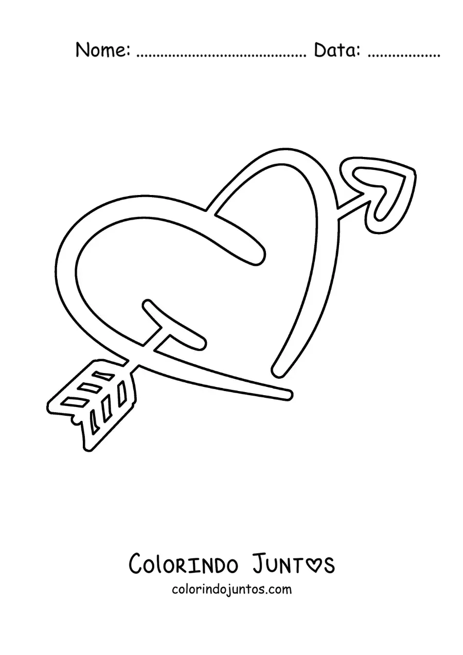 Desenho para colorir de coração com flecha
