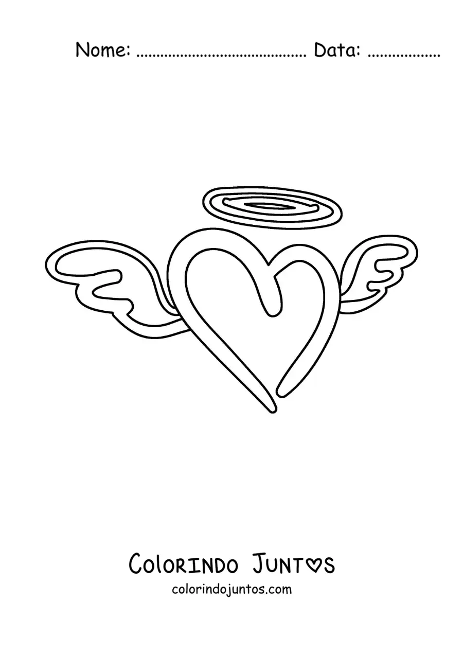 Desenho para colorir de coração com asas simples