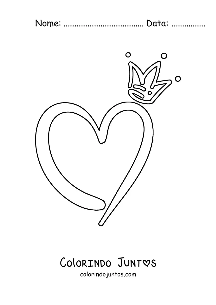 Desenho para colorir de coração grande com uma coroa
