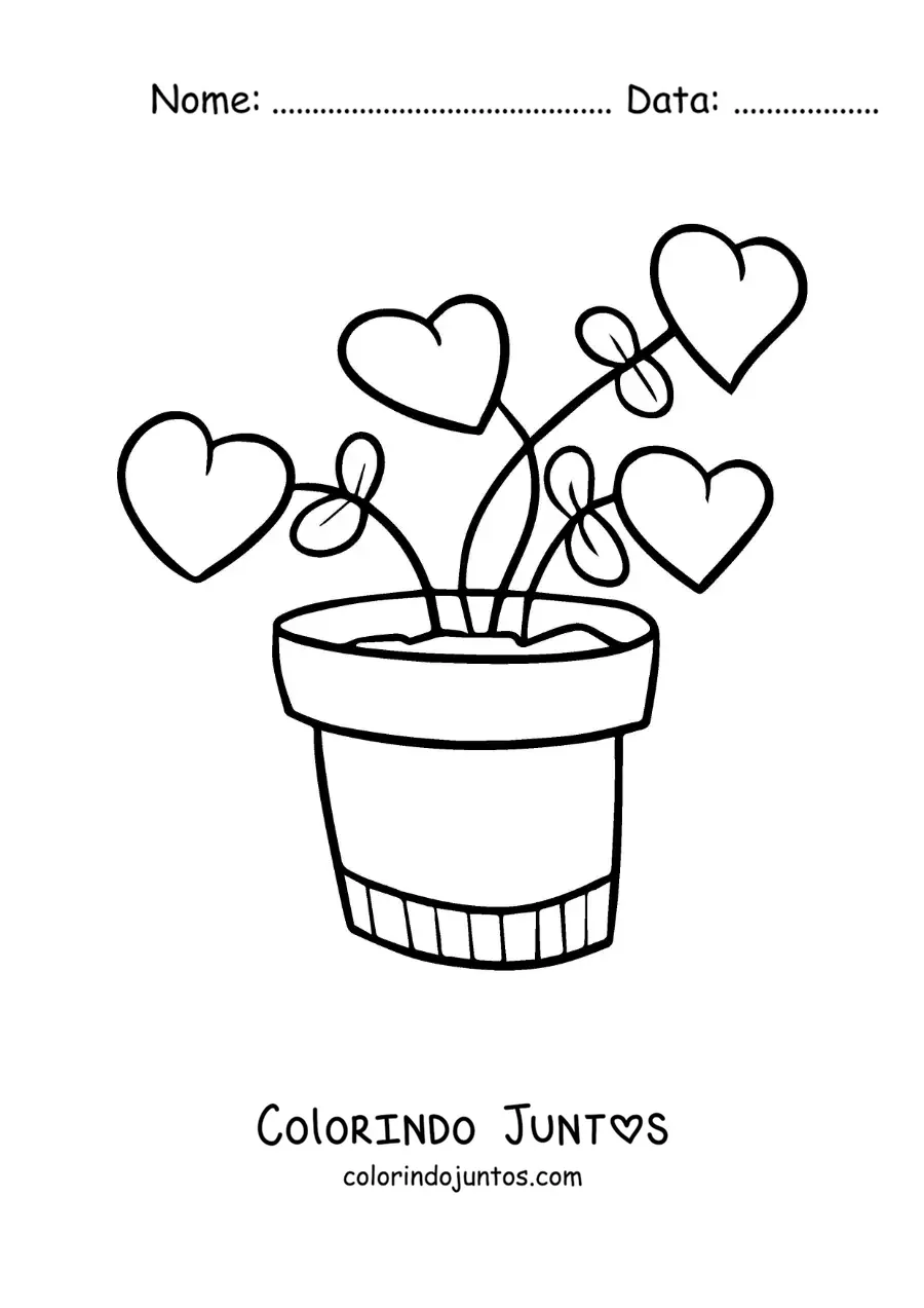 Desenho para colorir de planta com corações