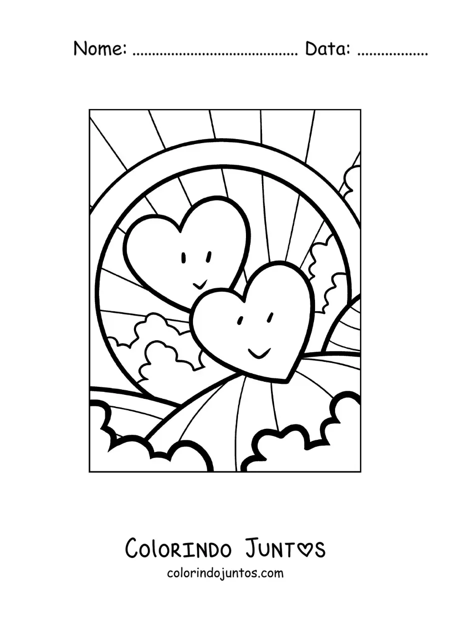 Desenho para colorir de 2 corações animados juntos