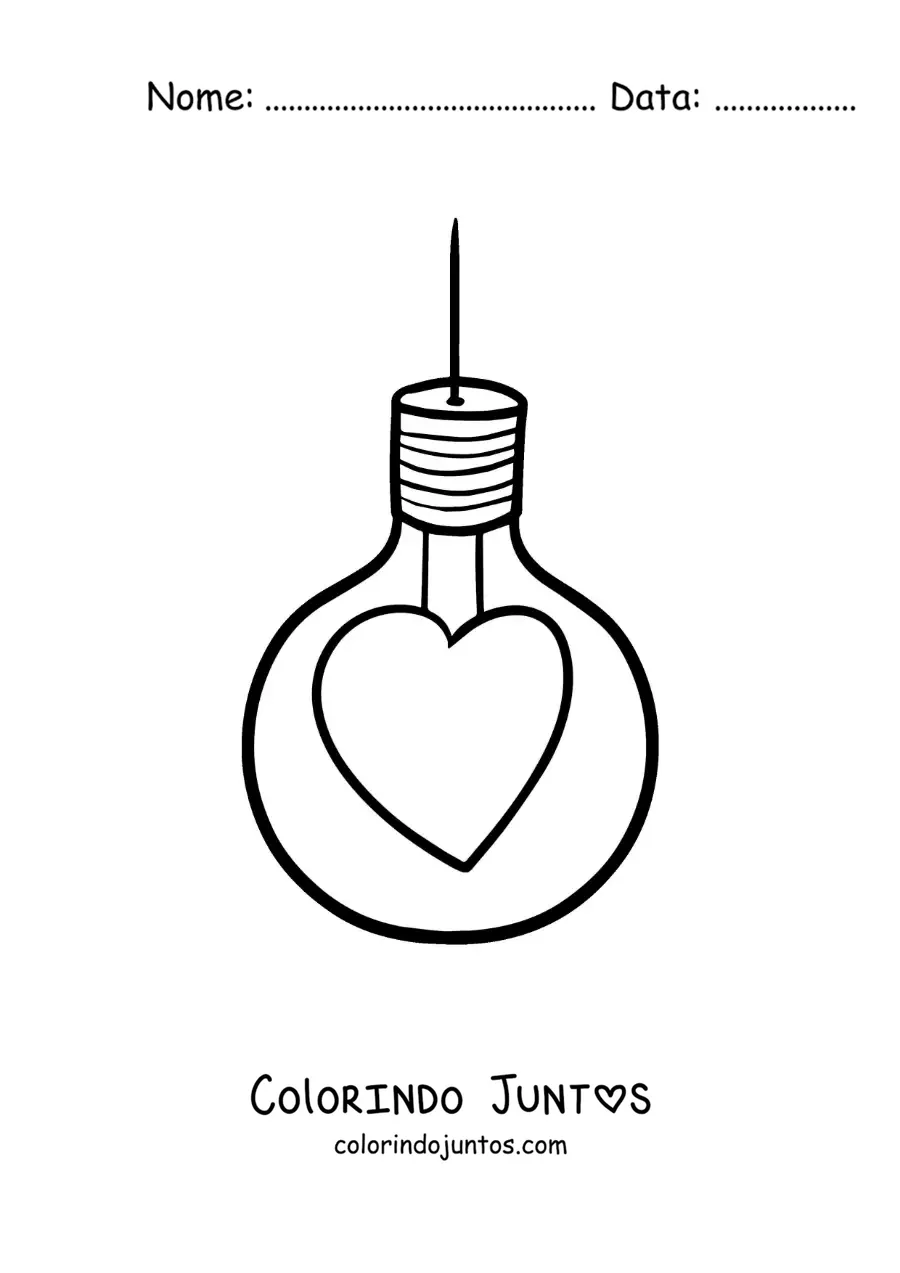 Desenho para colorir de lâmpada em forma de coração