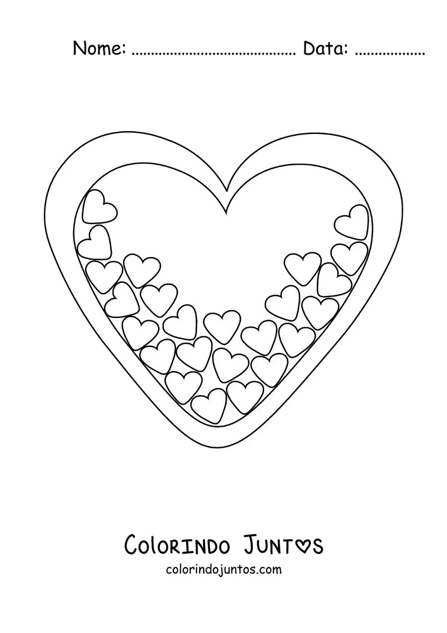 Desenho para colorir de coração grande cheio de corações pequenos