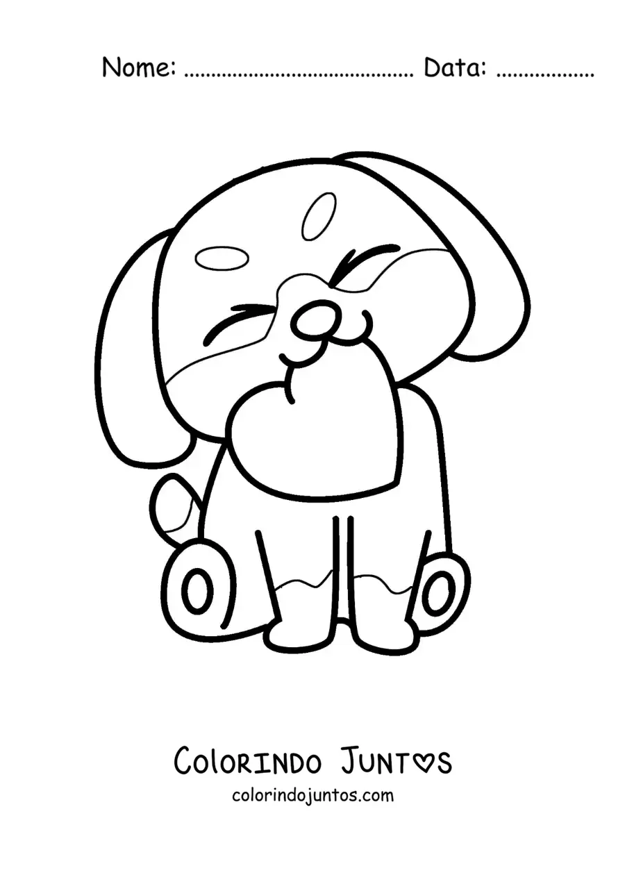 Desenho para colorir de fofo cachorrinho segurando um coração