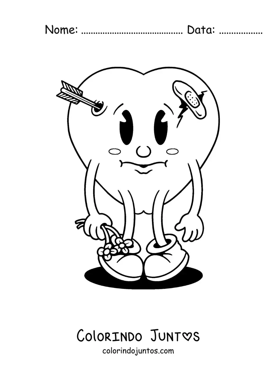 Desenho para colorir de um coração ferido e triste