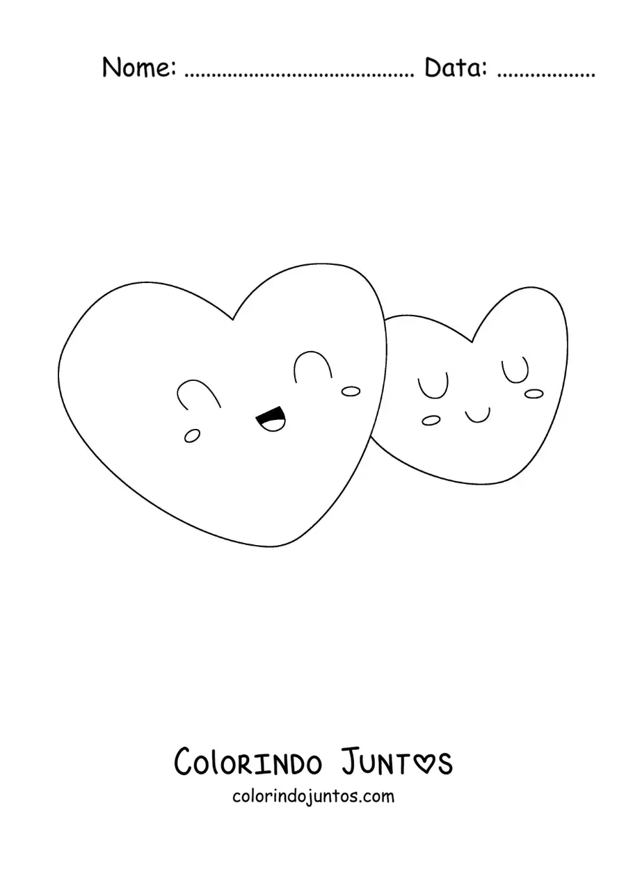 Desenho para colorir de dois corações animados bonitos juntos