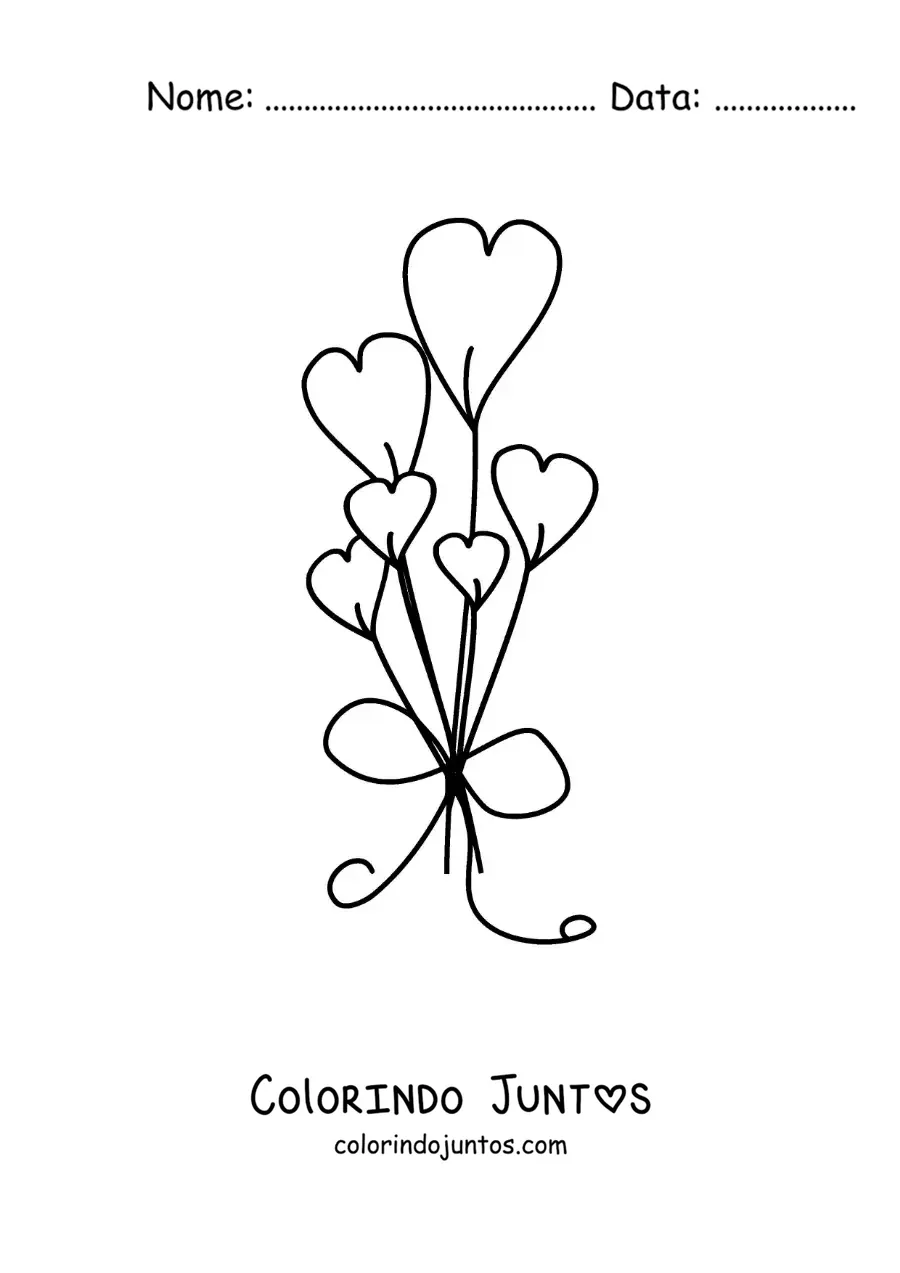 Desenho para colorir de buquê de corações