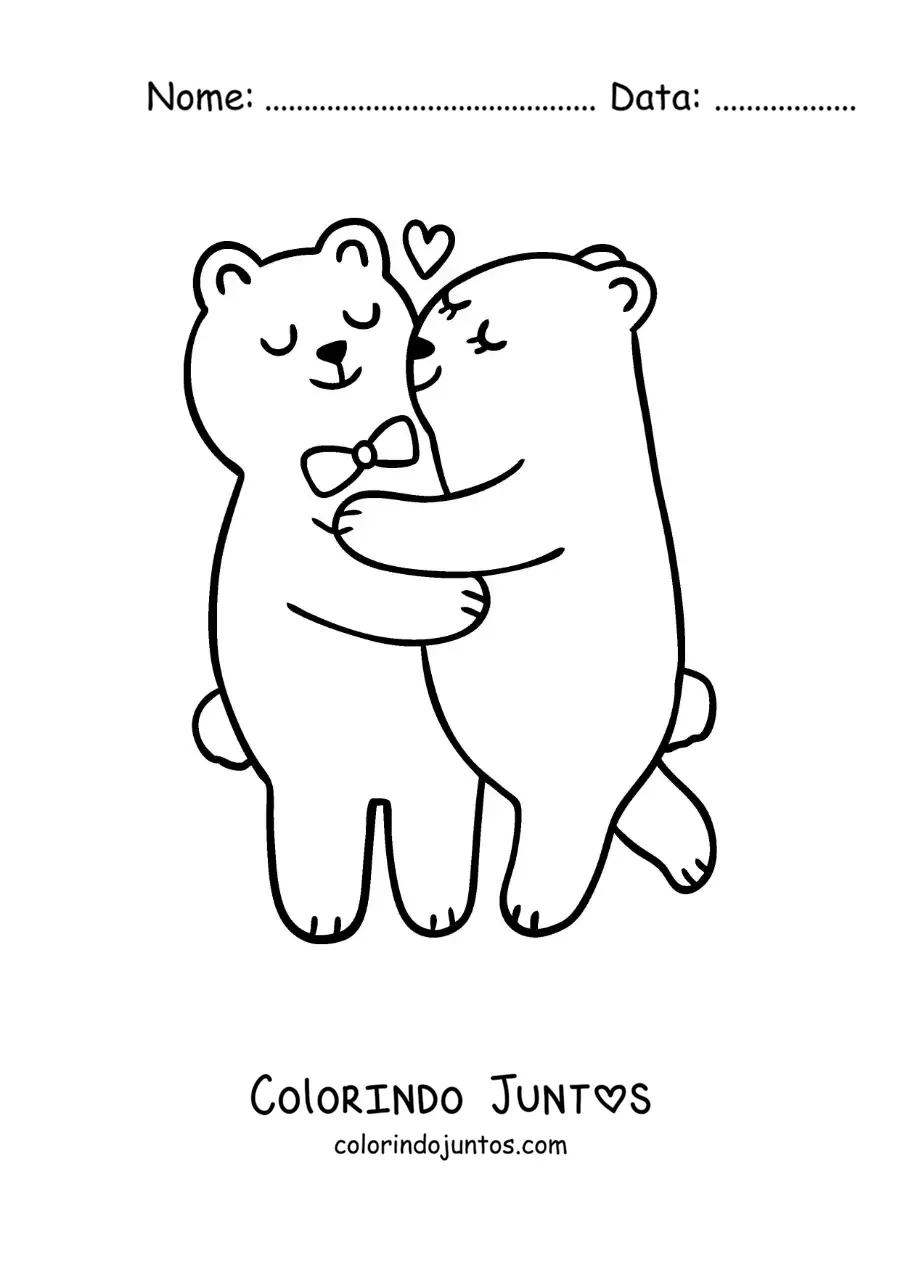 Desenho para colorir de casal de ursos apaixonados abraçados