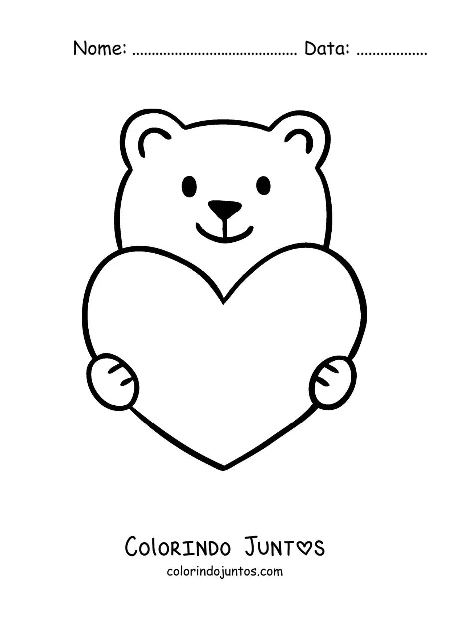 Desenho para colorir de urso animado com um coração