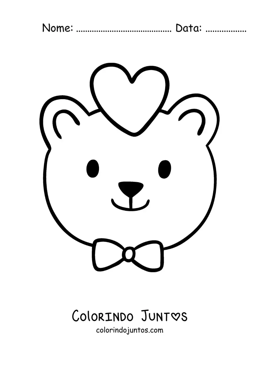 Desenho para colorir de urso com um coração e uma gravata-borboleta
