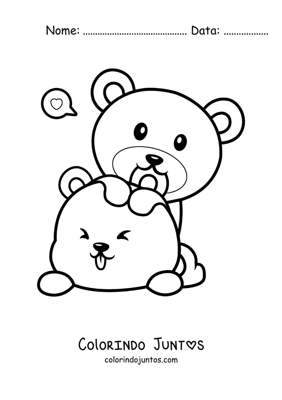 Desenho para colorir de casal de ursos apaixonados brincando