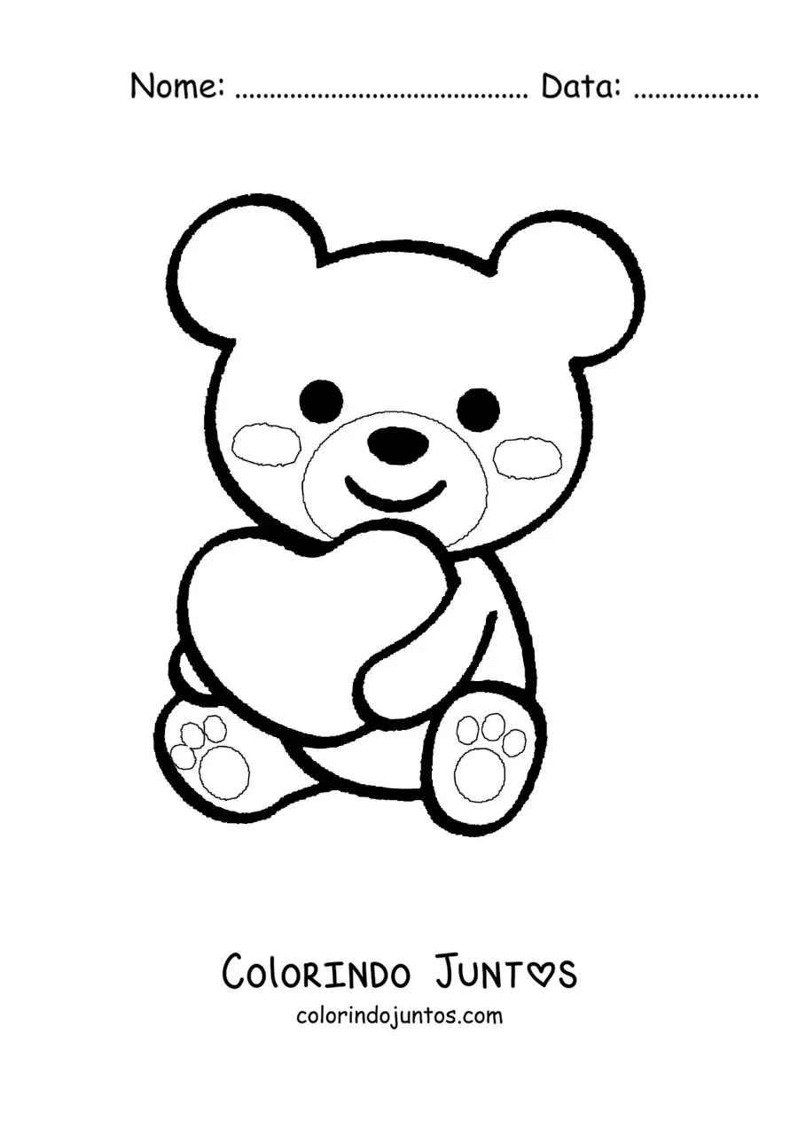 Desenho para colorir de urso grande com um coração