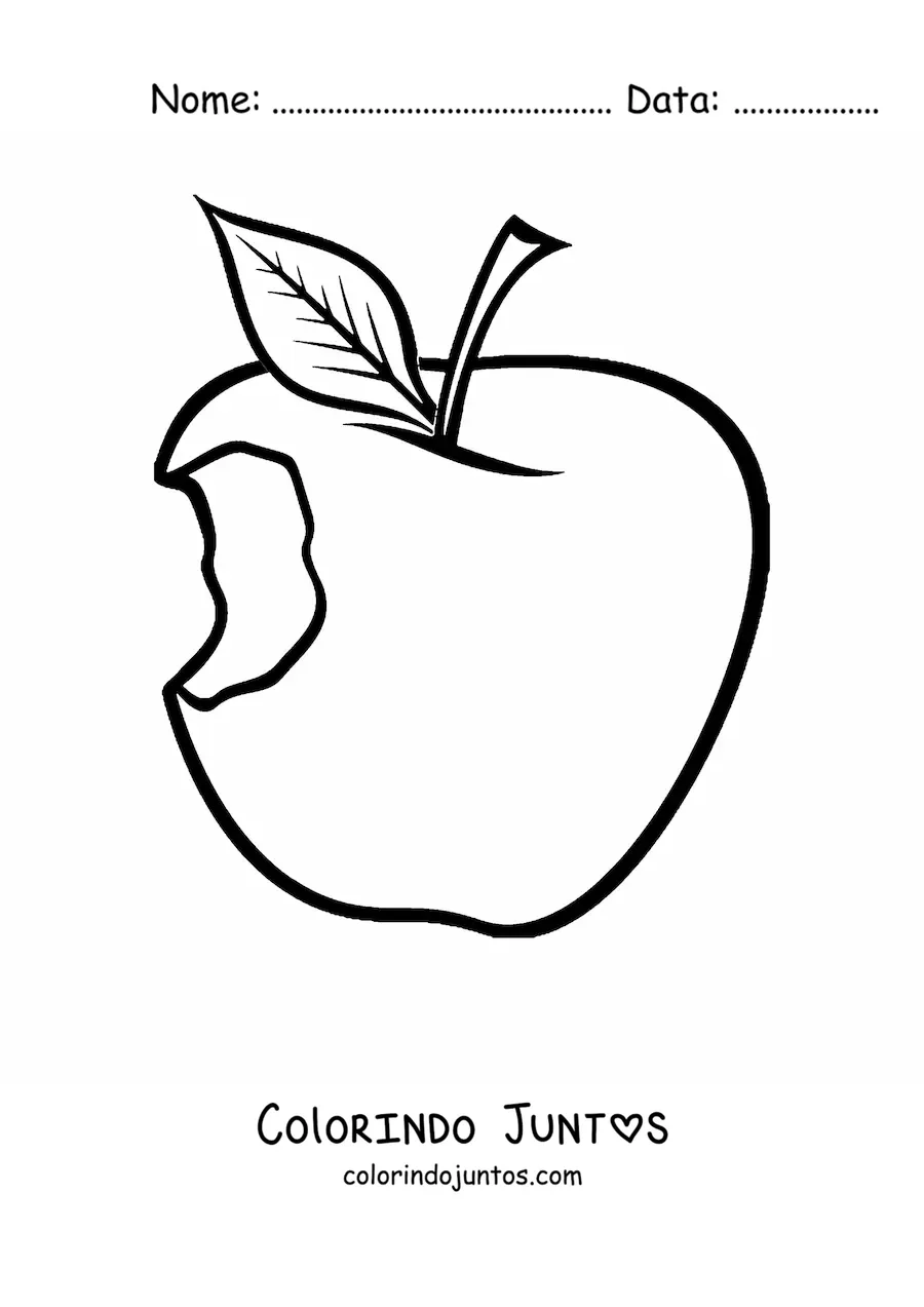 Desenho para colorir de uma maçã mordida
