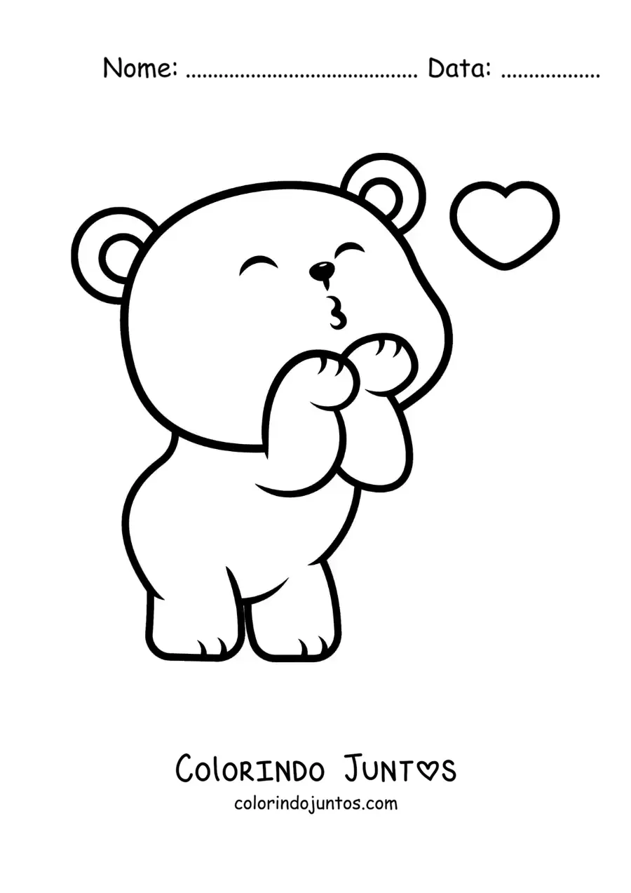 Desenho para colorir de urso animado mandando um beijo