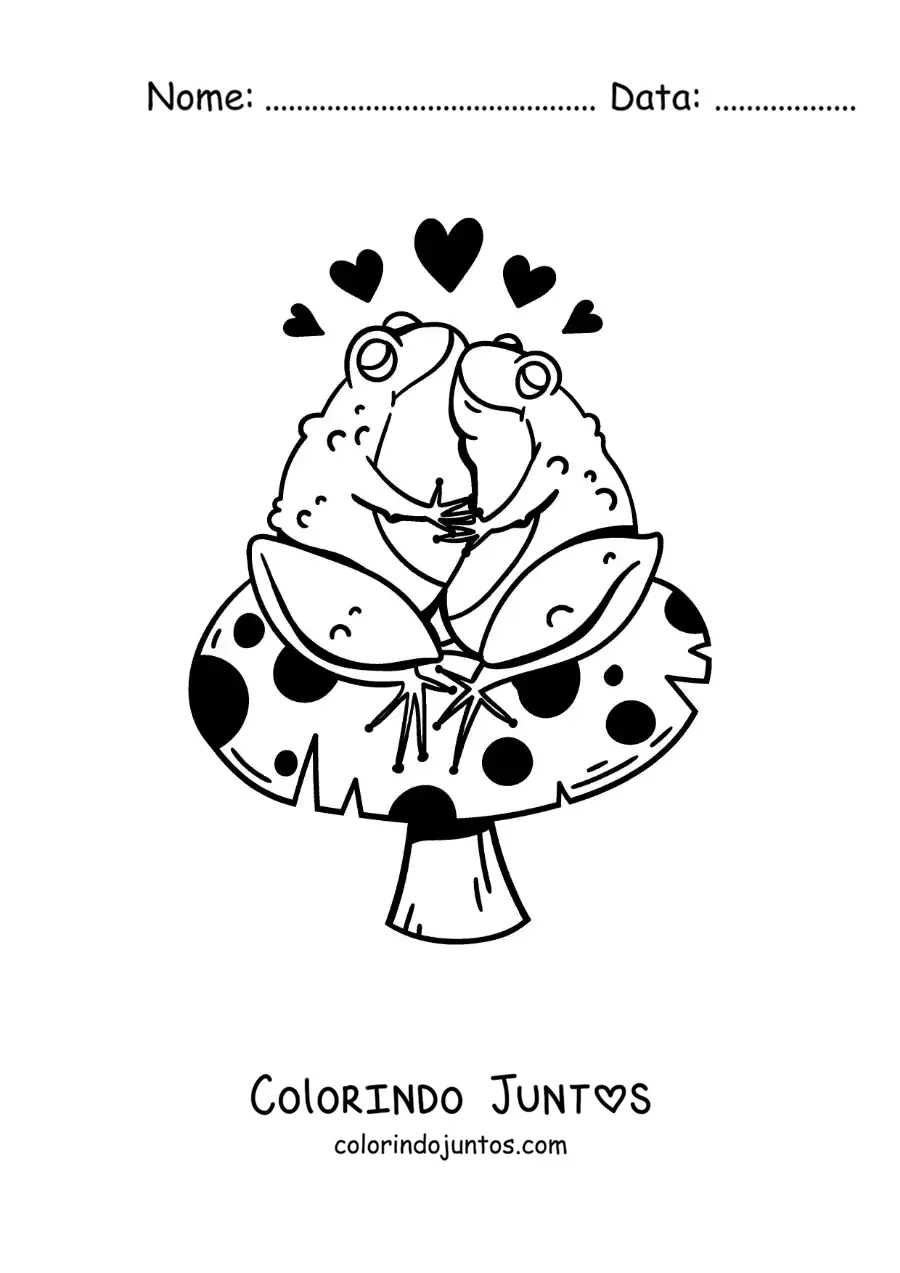 Desenho para colorir de casal de sapos kawaii apaixonados
