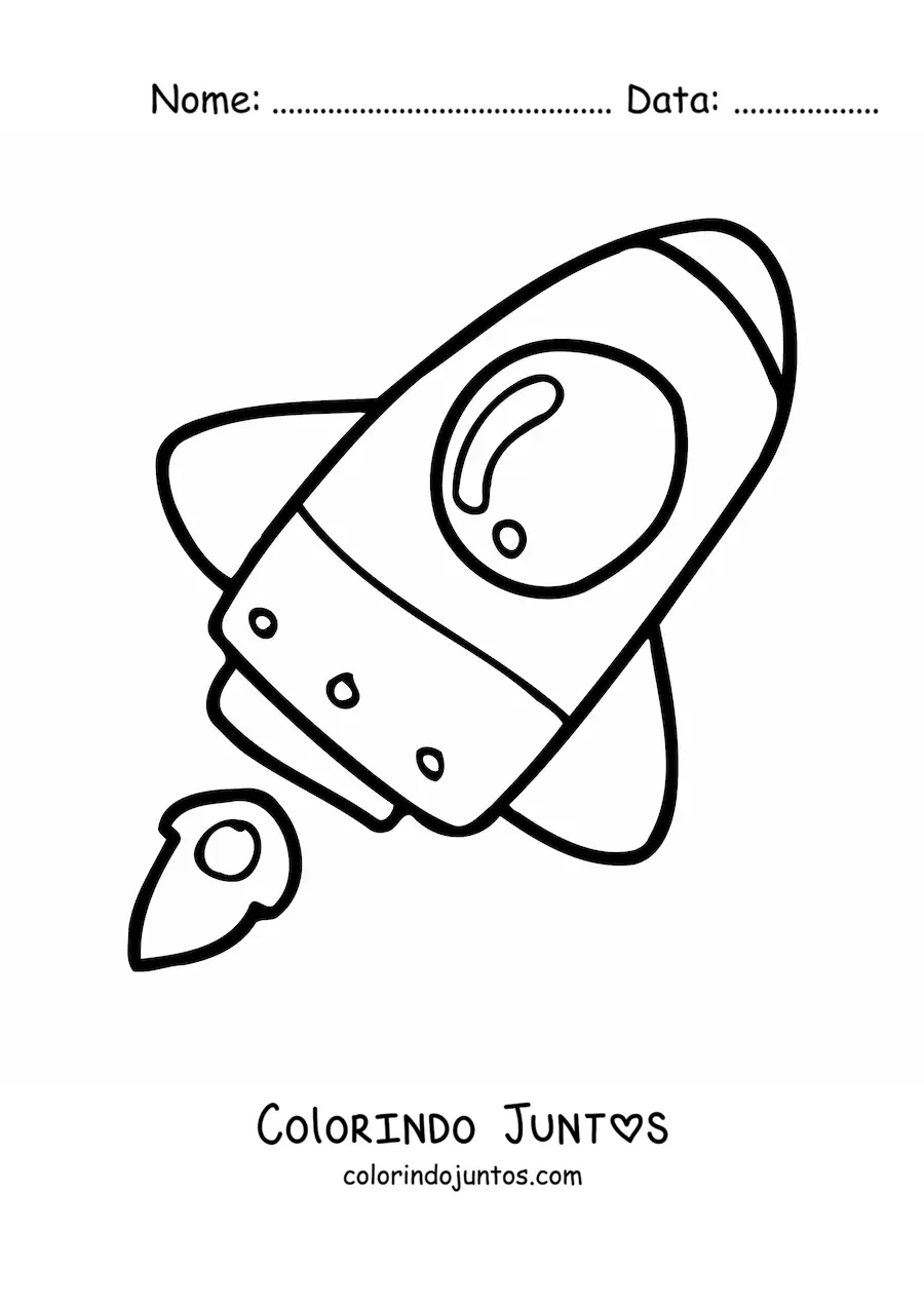 Desenho para colorir de um foguete espacial voando inclinado para a direita