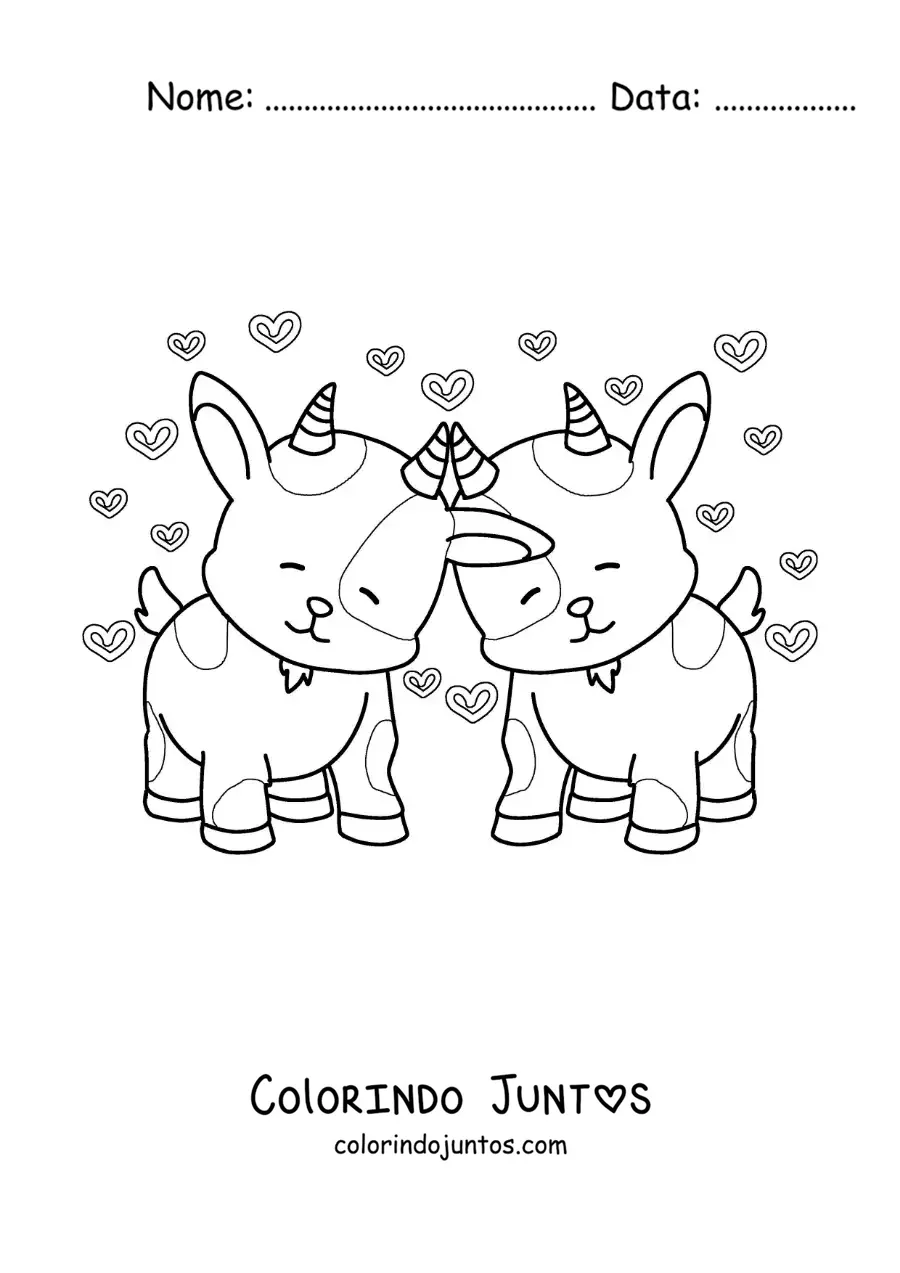 Desenho para colorir de casal de cabras animadas apaixonadas