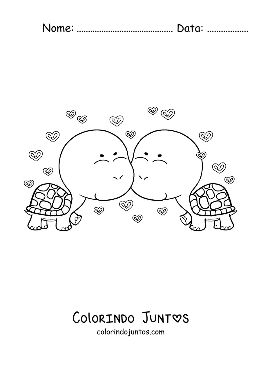 Desenho para colorir de casal de tartarugas animadas apaixonadas