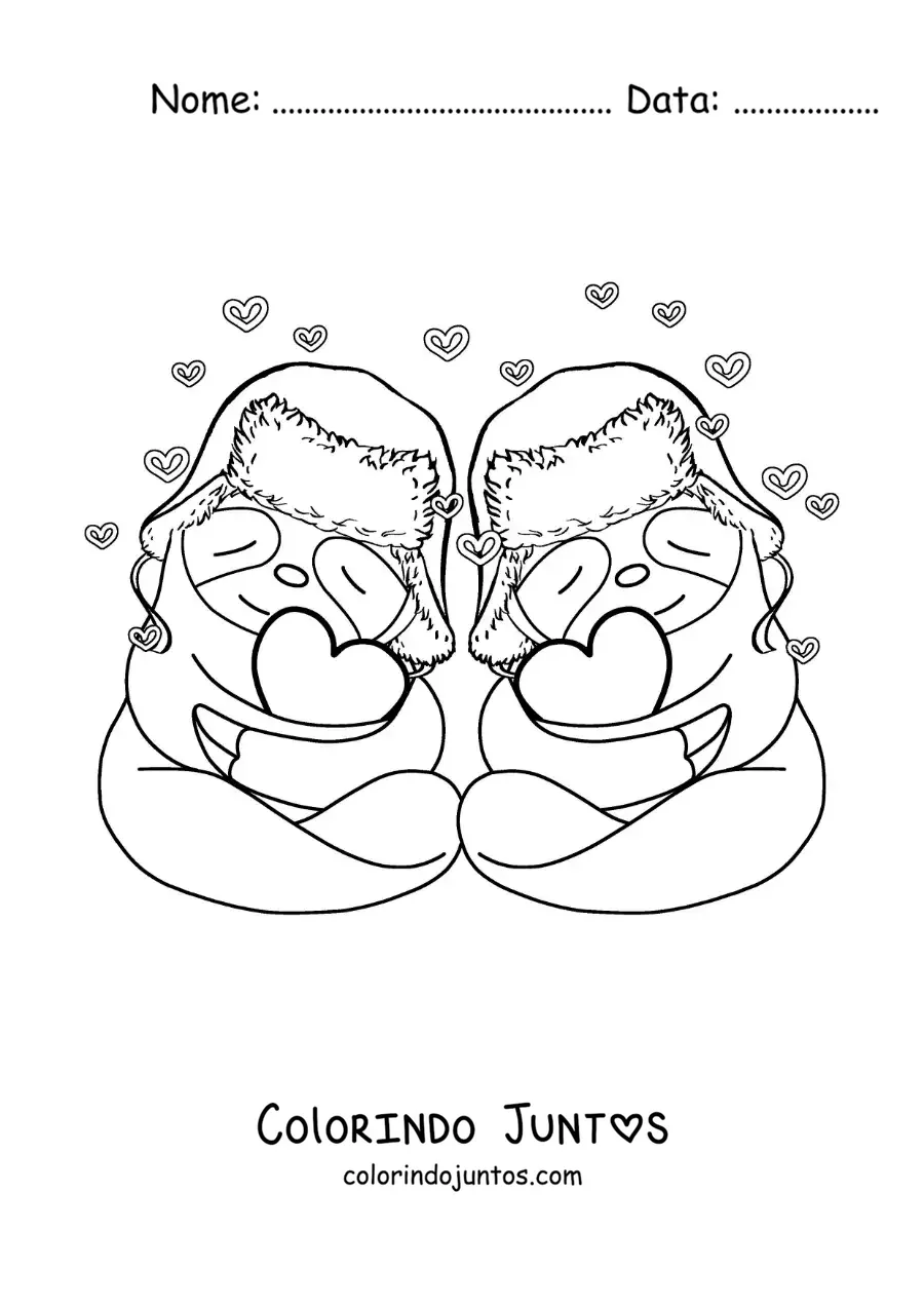 Desenho para colorir de casal de preguiças animadas apaixonadas