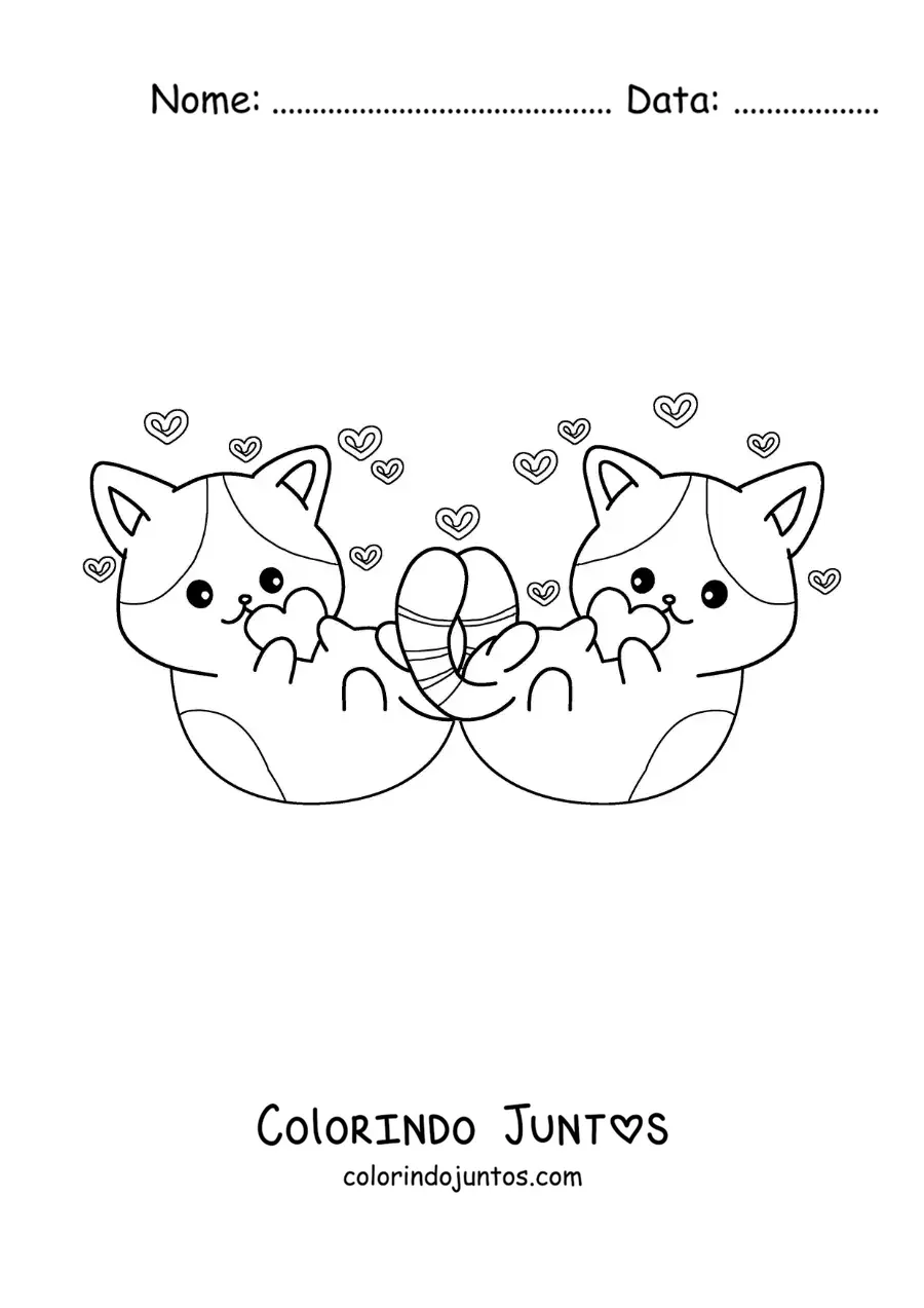 Desenho para colorir de casal de gatos animados apaixonados