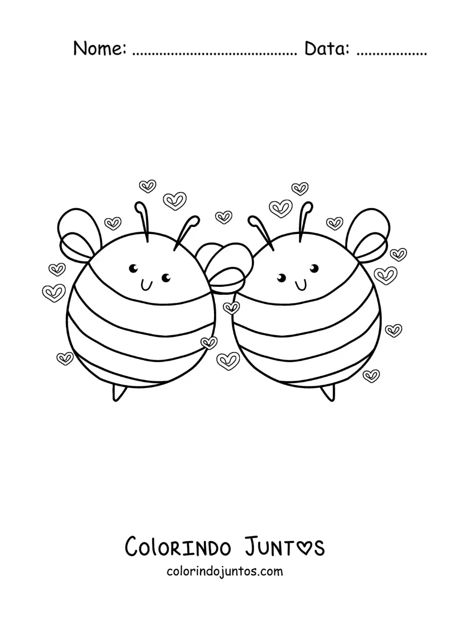 Desenho para colorir de casal de abelhas animadas apaixonadas