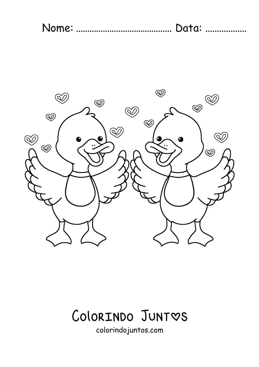 Desenho para colorir de casal de patos animados apaixonados
