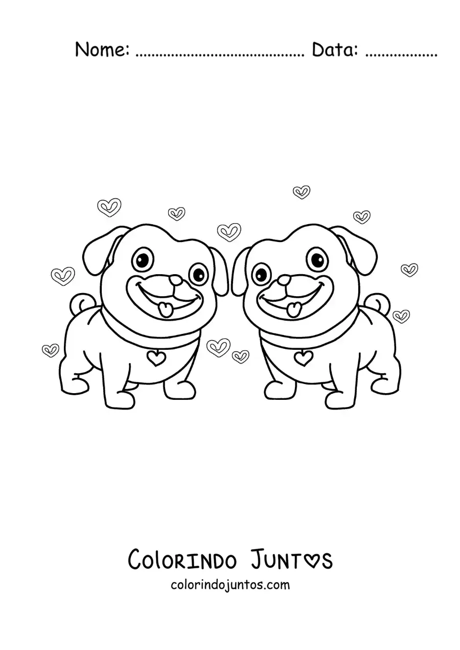 Desenho para colorir de casal de cachorrinhos animados apaixonados