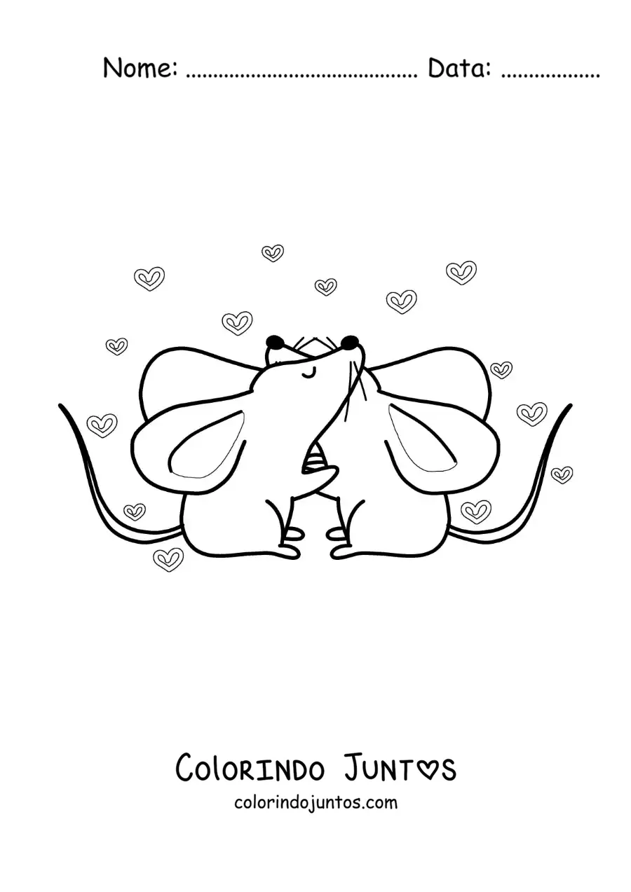Desenho para colorir de casal de ratinhos animados apaixonados